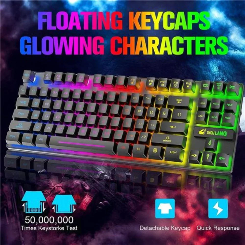 Wireless Gaming Keyboard and Mouse Combo with 87 Key Rainbow LED Backlight